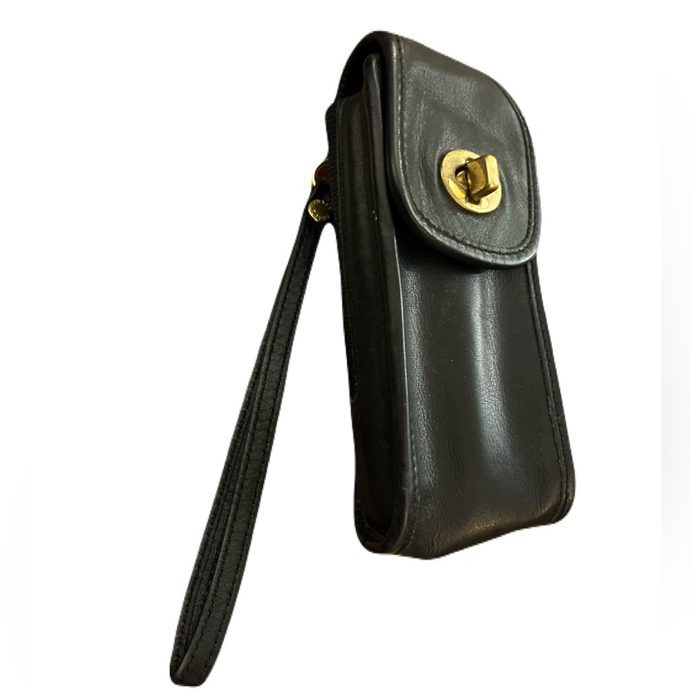 Black Coach Leather Phone Case with Gold Accents